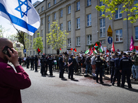 Palestinians and Poles (mostly from unions, left-wing organizations or anarchists) gathered in Warsaw, Poland, on May 15, 2021 in a protest...