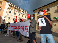 Several associations demonstrated in Rieti, Italy, on May 17, 2021 calling for an 'immediate ceasefire' in Palestine. Arab families living i...