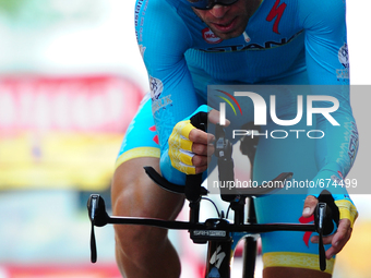 Tour de France 2014 winner Vincenzo Nibali of Astana Pro Team passes the finish of Stage 1 of The Tour de France in Utrecht, Netherlands on...