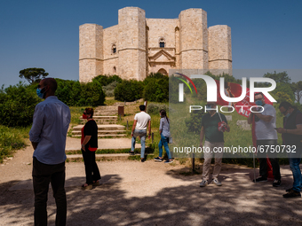 The workers and CGIL trade union protest in front of the Castel del Monte in Andria on May 24, 2021.
The workers who manage the additional...