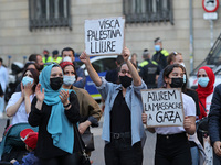 A pro-Palestine activists protest in Barcelona, Spain on 24th May 2021. (