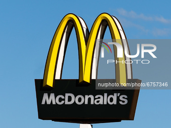McDonald's logo is seen near the restaurant in Krakow, Poland on May 26, 2021. (