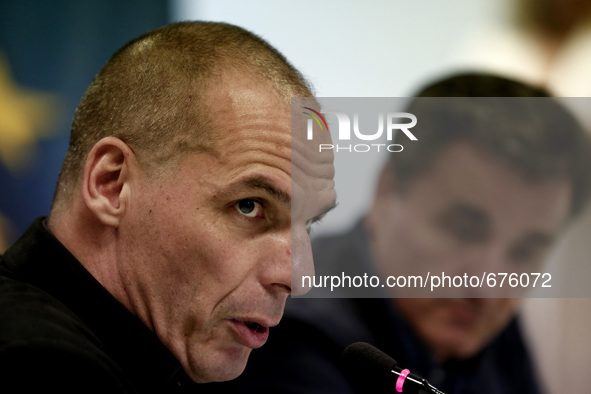 Outgoing minister Yanis Varoufakis  during the handover ceremony at the ministry