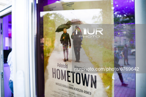 A poster of a documentary film Polanski, Horowitz. Hometown is seen at the world premiere screening in Kijow Cinema during the 61st Krakow F...