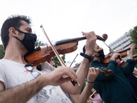 Musicians played music at Syntagma Square front of the Greek Parliament due to the World Environment Day in Athens, Greece on June 5, 2021....