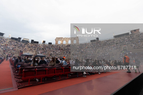 Emma Marrone performs on stage during the Fortuna Live 2021 Tour at Arena di Verona on June 7, 2021 in Verona, Italy. 