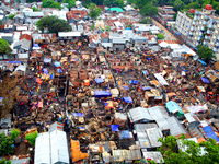 A top view part of Mohakhali slum in Dhaka, Bangladesh, on June 8, 2021.  (