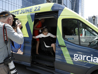 New York City mayoral candidate Kathryn Garcia leaves following a press conference at the Abzug Park in Hudson Yards on June 8, 2021 in New...