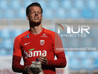Orjan Nyland of Norway during the warm-up before the international friendly match between Norway and Greece at Estadio La Rosaleda on June 6...