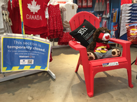 Teddy bear wearing a face mask with an image of the Canadian flag at a Walmart stores display for the upcoming Canada Day holiday during the...
