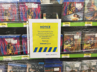 Shrink wrap restricts goods not allowed to be sold at a Walmart store during the novel coronavirus (COVID-19) pandemic in Toronto, Ontario,...