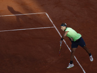 Spain's Rafael Nadal plays against Serbia's Novak Djokovic during their men's singles semi-final tennis match on Day 13 of The Roland Garros...