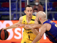 Marcelinho Huertas and Nick Calathes during the match between FC Barcelona and Lenovo Tenerife, corresponding to the 3rd match of semifinal...