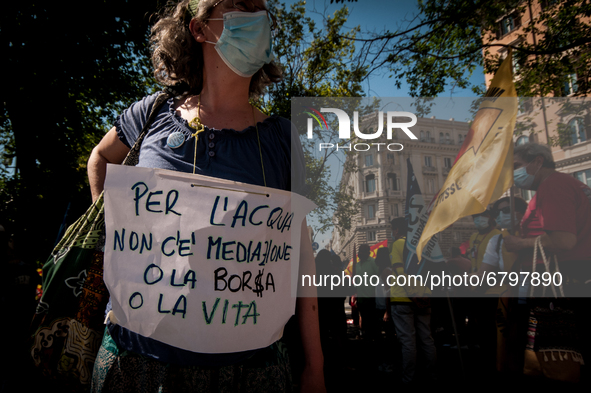 Demonstration in Piazza dell'Esquilino, Rome, Italy, on June 12, 2021, organised by the Italian Forum of Water Movements. Ten years ago a br...