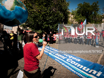 Demonstration in Piazza dell'Esquilino, Rome, Italy, on June 12, 2021, organised by the Italian Forum of Water Movements. Ten years ago a br...