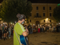 Fifth-grade students of Rieti sing Antonello Venditti's 'Notte Prima degli Esami' in front of their school, in Rieti, Italy, on June 15, 202...