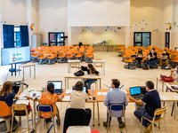 A student during the State Exam in front of the Commission chaired by the External President in Molfetta, Italy at the Professional Institut...