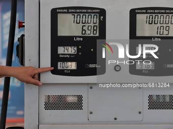 A Meter shows Petrol prices above Rs 100 a litre in Sopore, District Baramulla, Jammu and Kashmir, India on 19 June 2021. (