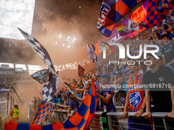 FC Cincinnati fans are seen during a MLS soccer match between FC Cincinnati and the Colorado Rapids that ended in a 2-0 Colorado win at TQL...