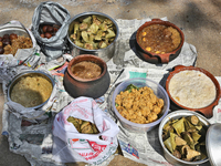 Pongala dishes seen during the Attukal Pongala Mahotsavam Festival in the city of Thiruvananthapuram (Trivandrum), Kerala, India, on Februar...
