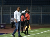 Raja's coach, tunisian football manager Lassaad Chabbi gives istruction during CAF Confederation Cup Semi-final match between Pyramids from...