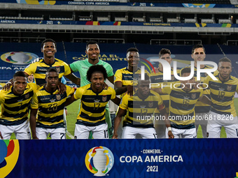 Equador’s players pose for a photo before the match against Venezuela at the Engenhão stadium, for the Copa América 2021, at Estadio Olímpic...