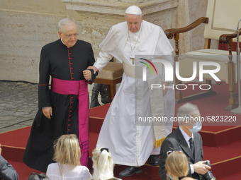 Pope Francis holds his weekly general audience with a limited number of faithful in the San Damaso Courtyard at the Vatican, Wednesday, June...