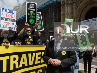 LONDON, UNITED KINGDOM - JUNE 23, 2021: Sir Ian Duncan Smith MP joins hundreds of protesters representing the aviation and travel industries...