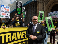 LONDON, UNITED KINGDOM - JUNE 23, 2021: Sir Ian Duncan Smith MP joins hundreds of protesters representing the aviation and travel industries...