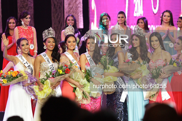 Quezon City, Philippines - (from left) the 2014 BbPilipinas winners, 2nd runner-up Hannah Sison, Bb Pilipinas Tourism Parul Shah, Bb Pilipin...