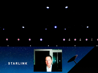 Elon Musk, the Chief Engineer of SpaceX, speaking about the Starlink project at MWC hybrid Keynote during the second day of Mobile World Con...