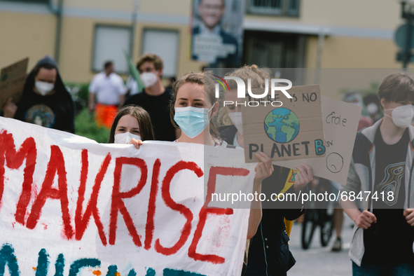 one thousand activists take part in Fridays for Future demo to protest for better climate protection in Bonn, Germany on July 2, 2021 