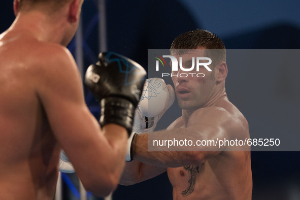 Clemente Russo of Italy vs Anton Pinchuk of Kazakistan during the Heavy Weight APB Final Ranking in  EXPO 2015 in Milan on July 11, 2015
 