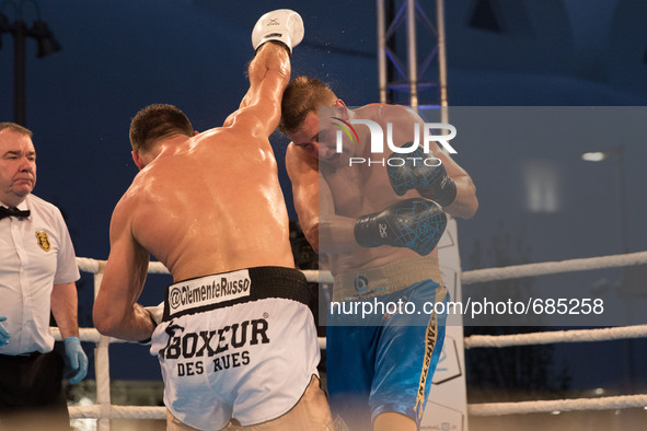 Clemente Russo of Italy vs Anton Pinchuk of Kazakistan during the Heavy Weight APB Final Ranking in  EXPO 2015 in Milan on July 11, 2015
 
