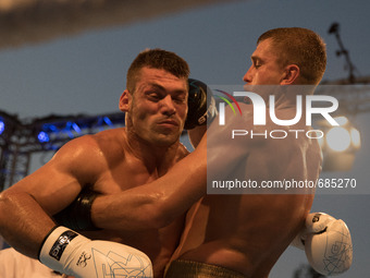 Clemente Russo of Italy vs Anton Pinchuk of Kazakistan during the Heavy Weight APB Final Ranking in  EXPO 2015 in Milan on July 11, 2015
 (