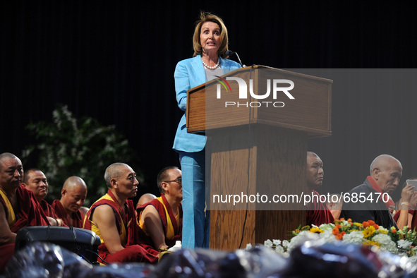 Nancy Pelosi visit New York City to celebrate the Dalai Lama's 80th birthday at the Javits Center in New York City on July 10, 2015. The Dal...