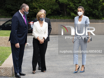 Queen Letizia of spain attends a working meeting with members of the management team of Abertis and its Foundation and UNICEF Spain, on July...