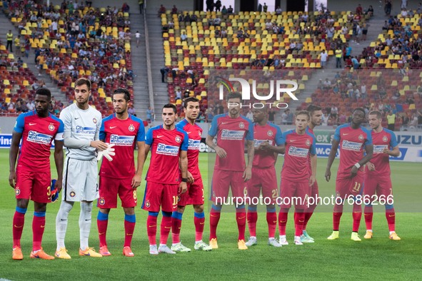 July 11, 2015: FC Steaua Bucharest team at the begining of the Soccer Liga Profesionista de Fotbal Romania LPF - FC Steaua Bucharest vs FC P...