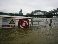 Flooding is seen along rhine promenade in Cologne, Germany on July 13, 2021 as heavy rainfall has caused flooding (