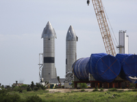 Two Starships now stand inside the SpaceX build site in South Texas. Boca Chica, Texas, July 13th, 2021.  (