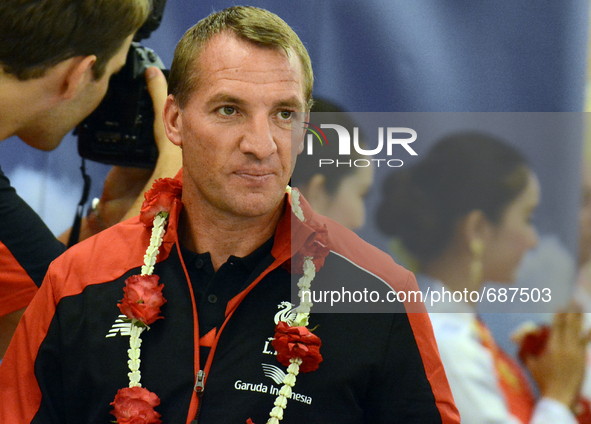 Liverpool coach Brendan Rodgers looks on as he arrives at Suvarnabhumi airport in Samut Prakan, Thailand on July 13, 2015. Liverpool will pl...