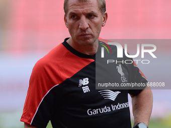 Liverpool coach Brendan Rodgers looks on during a training session at Rajamangala stadium in Bangkok, Thailand on July 13, 2015. Liverpool w...