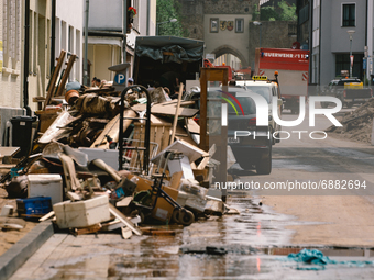 destroyed furniture is seen in city center of  Bad Muenstereifel,  Germany on July 17, 2021 as heavy rainfalls causes serious damages in sev...