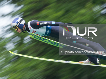 Andreas Wellinger (GER) during the Large Hill Competition of FIS Ski Jumping Summer Grand Prix In Wisla, Poland, on July 17, 2021. (