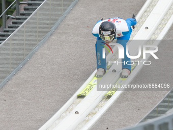 Gregor Deschwanden (SUI) during the Large Hill Competition of FIS Ski Jumping Summer Grand Prix In Wisla, Poland, on July 17, 2021. (