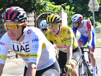 Team UAE Emirates' Tadej Pogacar of Slovenia wearing the overall leader's yellow jersey during the 21th and last stage of the 108th edition...