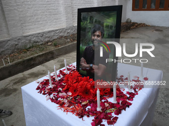 Kashmiri Journalists pay homage to a journalist Danish Siddiqui who was killed in Afghanistan during clashes between Afghan forces and Talib...