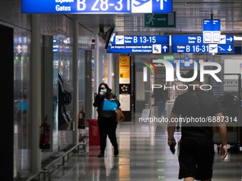 Passengers with face masks as seen at Athens International Airport ATH LGAV Eleftherios Venizelos in the Greek capital. Arriving passengers...