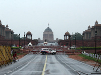 A view of the India's Presidential Palace 'Rashtrapati Bhavan' amid the ongoing Central Vista redevelopment project, during a light spell of...