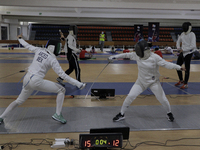 Mariana Arceo (left), mexican fencer and athlete, during her final training sessions at the Benito Juárez Gymnasium in Mexico City ahead of...